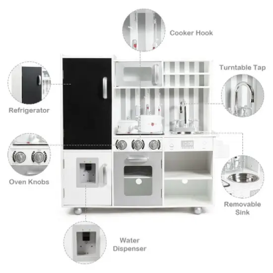 Costway Wood Kitchen Toy Kids Cooking Pretend Play Setw/ Utensils,Sounds & Wordpad White image {7}