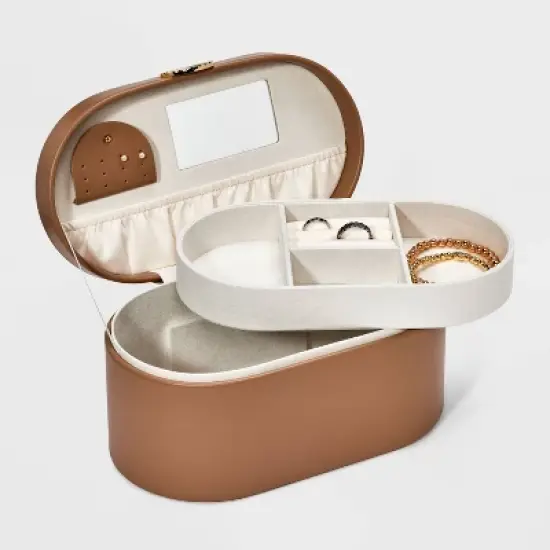 Oval Jewelry Organizer Box with Mirror - A New Day&trade; Brown image {1}