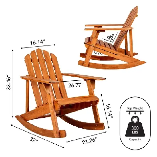 Kiawah Outdoor Patio Classic Acacia Wood Adirondack Rocking Chair -JONATHAN Y image {6}