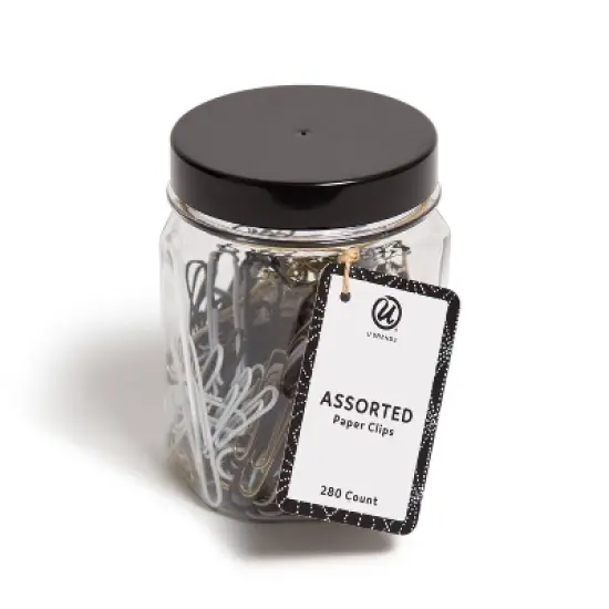 U Brands 280ct Paper Clips in Mason Jar Black/White/Gold: Metal Office Supplies, Teacher Fasteners, Assorted Colors image {5}