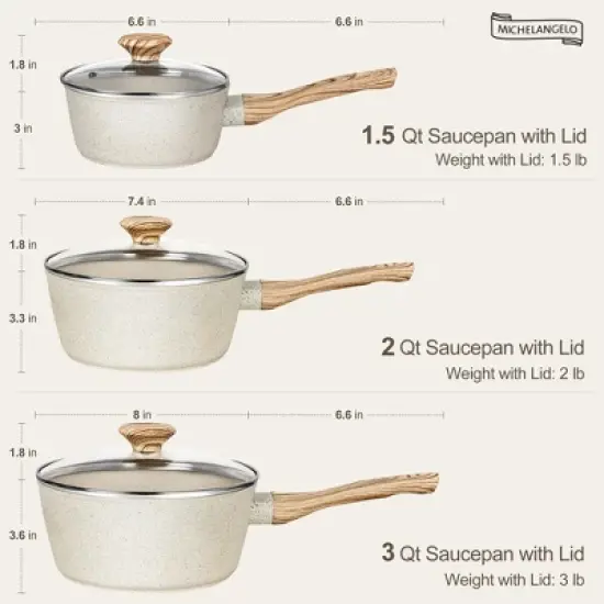 MICHELANGELO Sauce Pan with Lid, Nonstick Saucepans 1.5QT&2QT&3QT, Granite Sauce Pan 3 Piece, Stone Saucepan Set, Small Pot with Lid, Nonstick Sauce Pot Set image {7}
