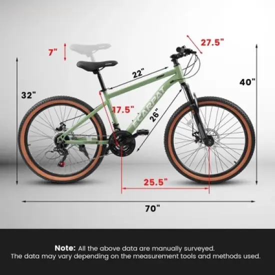 NAYSAYE Bicycle 27.5 Inch Mountain Bike for Adults with Disc Brakes for Commuting and Outdoor Exploration, Green, 70"*27.5"*40" image {4}