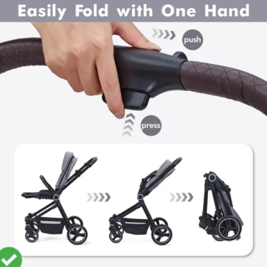Baby Stroller Lightweight Infant Stroller w/ Storage Basket Convenient One-Hand Fold Travel Stroller w/Adjustable Footrest image {5}