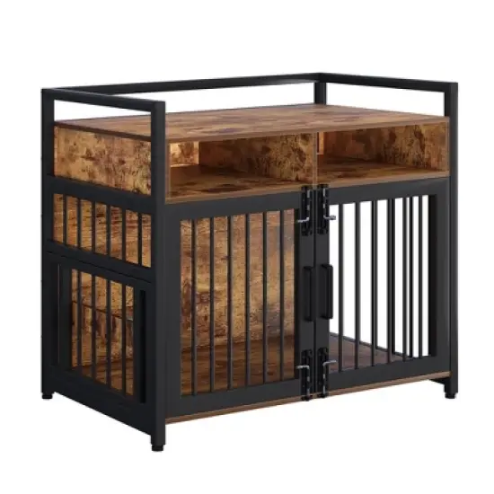 Furniture Dog Crate, Large Dog Crate Furniture with Drawers, 360&deg; and Adjustable Raised Feeder, Wooden Dog Crate for Large Medium Dog Indoor image {2}