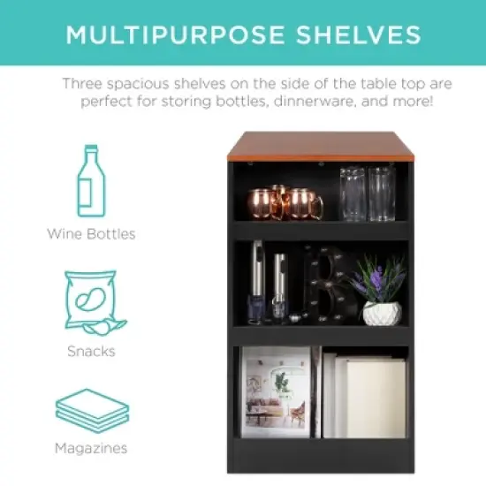 Best Choice Products 3-Piece Wooden Counter Height Dining Table Set for Kitchen, Dining Room w/ Storage image {1}