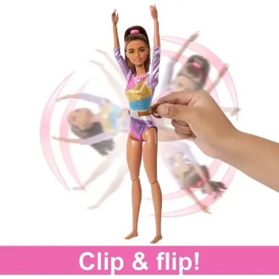 Barbie Gymnastics Playset with Brunette Fashion Doll, Balance Beam, 10+ Accessories & Flip Feature image {3}