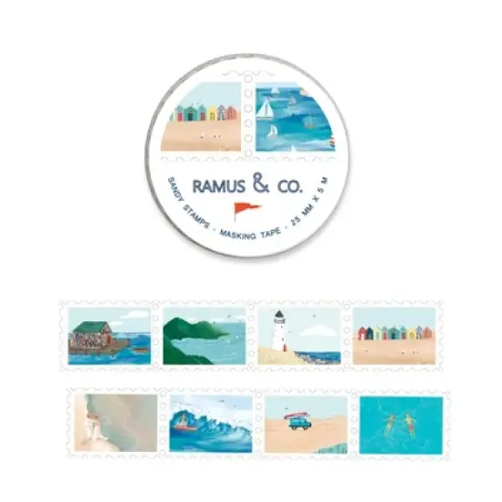 Everyday Masking Tape Roll of Perforated Stamps by Ramus & Co - 3ct Rolls, "Sandy" + "Scenic" + "Red & Blue" image {2}