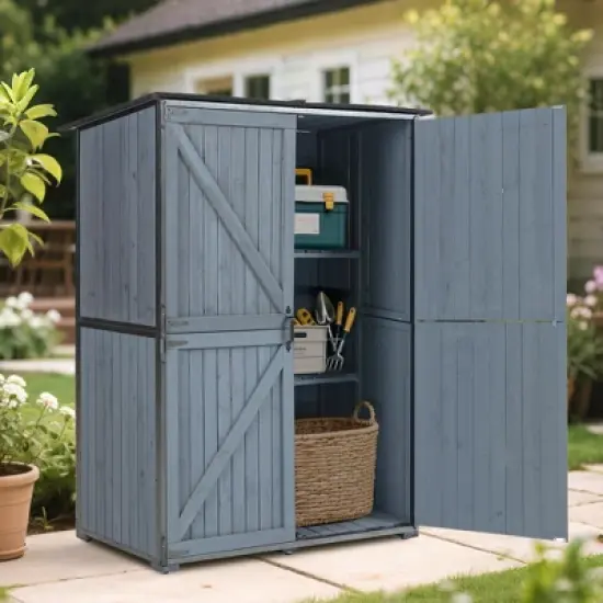 GDFStudio Morton Modern 69" Fir Wood and Metal Outdoor Waterproof Storage Shed image {9}