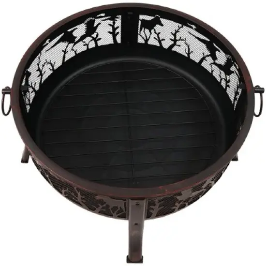 Sunnydaze Outdoor Camping or Backyard Steel Pheasant Hunting Fire Pit with Spark Screen, Cover, Metal Wood Grate, and Log Poker - 30" image {9}