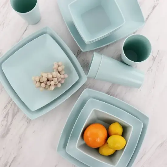 Gibson Home Grayson Melamine 16 Piece Square Dinnerware Set in Mint image {2}