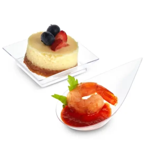 Juvale 72-Piece Clear Plastic Disposable Tear Drop Appetizer Plates & Spoons Server Set image {3}