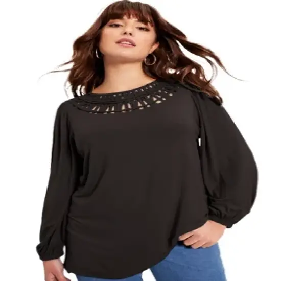 June + Vie by Roaman's Women&rsquo;s Plus Size Crochet Scoop-Neck Tunic image {2}