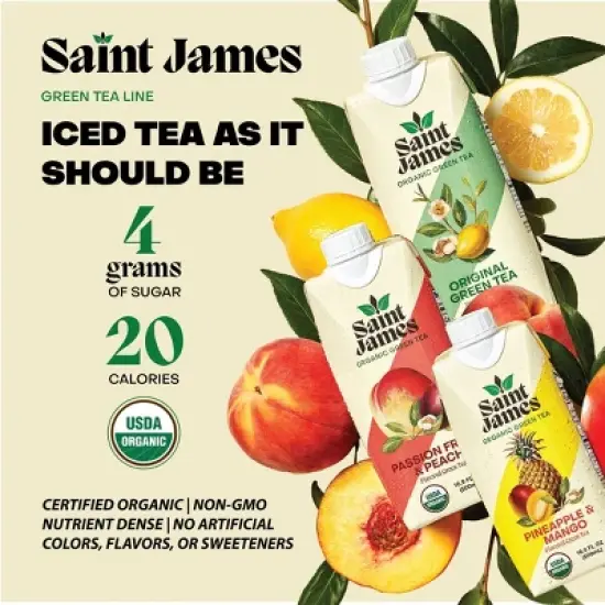 Saint James Pineapple & Mango Organic Green Tea - 16.9 fl oz Box image {3}