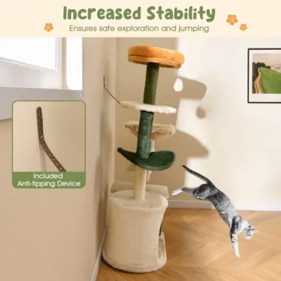 Costway 45" Tall Cute Flower Cat Tree Modern Tower w/ Plush Top Perch Pet Furniture Activity Center image {8}