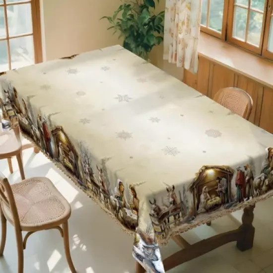 LOVEVOOK Merry Christmas Tablecloth, Snowman Tablecloth, Snowflake Table Cloths Stain Resistant Dining Table Cover for Holiday Decor image {13}