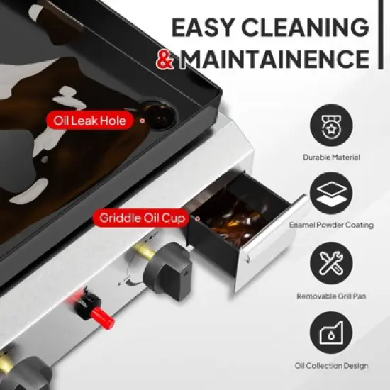 ROVSUN 2-4 Burner Propane Gas Griddle with Ignition and Regulator, 20000-40000BTU Potatble Grill for Backyard Patio Outdoor Cooking BBQ image {3}