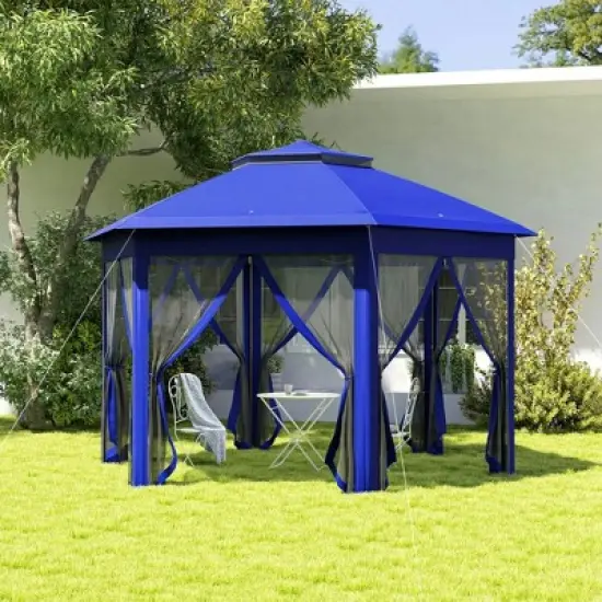 Resenkos Patio Garden Pergola, Pergola Canopy,13' x 13' Pop Up Gazebo Hexagonal Canopy Shelter with 6 Zippered Mesh Netting Blue image {1}
