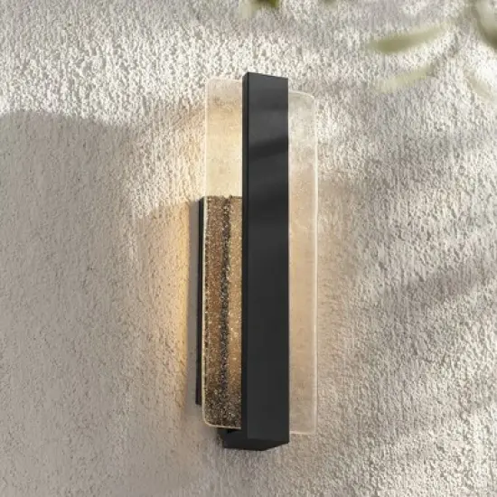 Possini Euro Design Possini Euro Cascadia 18"H Black Piastra Glass LED Outdoor Wall Light image {1}