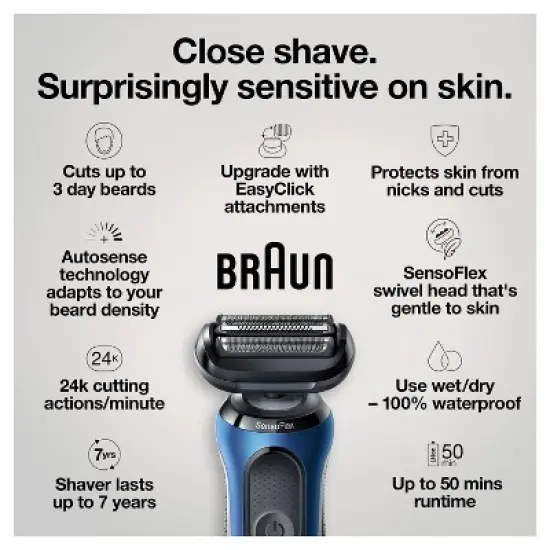Braun Series 6-6020s Men's Rechargeable Wet & Dry Electric Foil Shaver image {2}