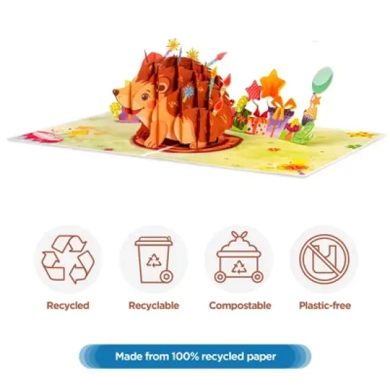 Paper Love Frndly 3D Birthday Pop Up Card, Birthday Hedgehog, Handcrafted - 100% Recycled and Eco-Friendly, 8" x 6" Cover image {4}