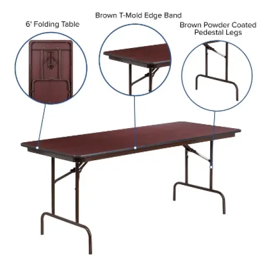 Flash Furniture 6-Foot Mahogany Melamine Laminate Folding Banquet Table image {2}