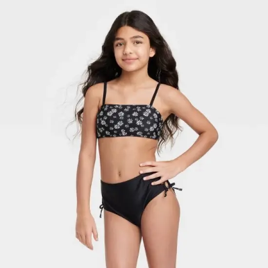 Girls' 2pc Vintage Daisy Surf High-Waist Bikini Set - art class&trade; Black image {3}