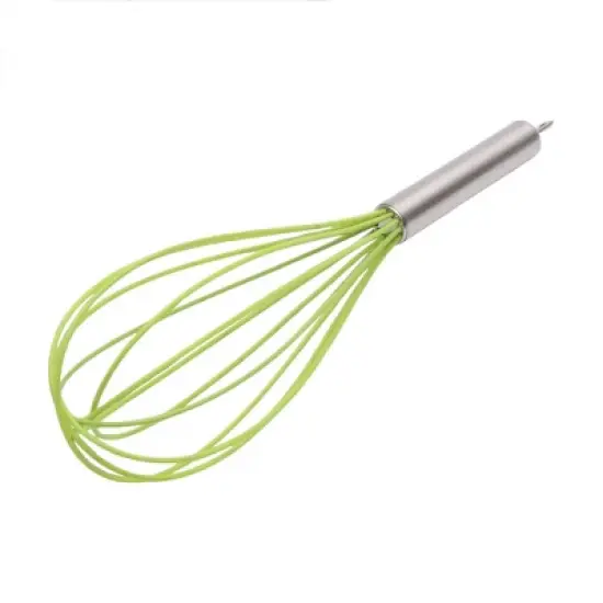 Unique Bargains 12" 6-Wire Whisk Hand Wash Stainless Steel Silicone Silver Tone Green image {4}