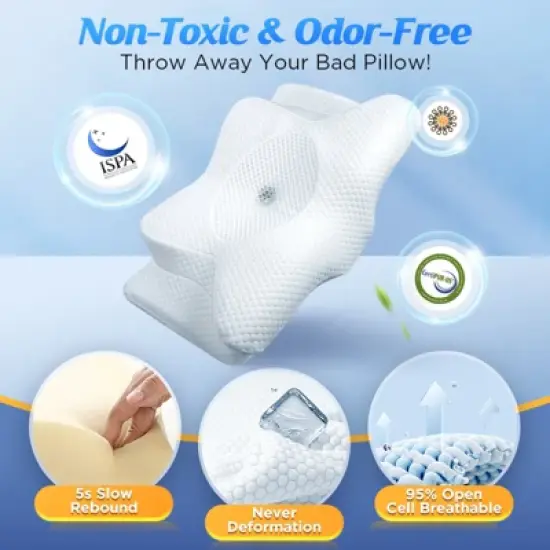 Emircey Painless Sleeping Cervical Neck Pillow for Pain Relief, Adjustable Memory Foam Pillows for Side Back Stomach Sleeper, image {5}