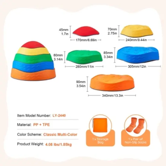 VEVOR Balance Stepping Stones for Kids, 5 PCS, Up to 220 lbs, Non-Slip Toddlers Sensory Stepping Stones, Toys for Children Aged 3 4 5 6 7 8+ image {7}