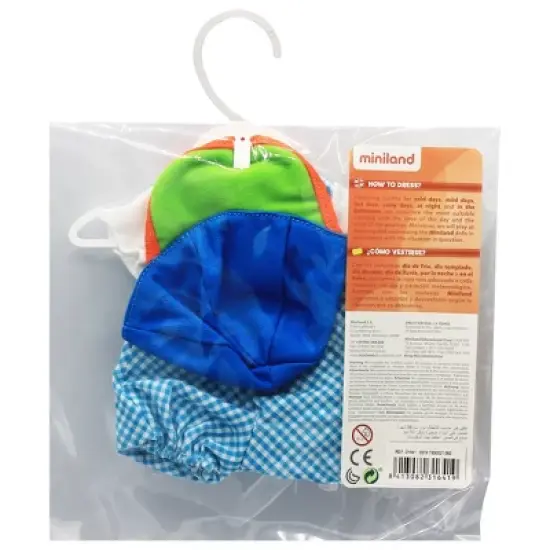 Miniland Educational Doll Clothes, Fits 12-5/8" Dolls, Warm Weather Jumper/Cap Set image {2}