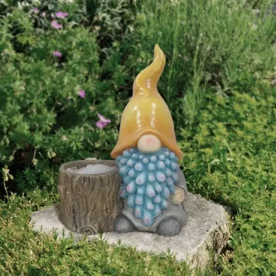Alpine Corporation Gnome with Yellow Hat Indoor Outdoor Novelty Planter 7"x12"x26": Cement, Freestanding, No Assembly Required image {1}