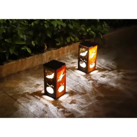 Techko Maid LED Solar 10.8" Portable Halloween Cut Out Decorative Outdoor Lantern Clear image {9}