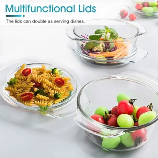 Itopfox Small Round Glass Casserole Dish with Lid, Microwave and Oven Safe Mini Glass Bowl for Cooking and Serving image {3}