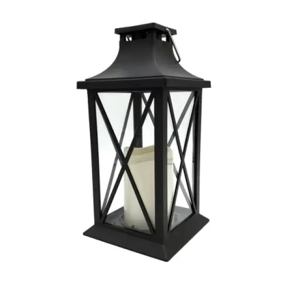 LumaBase Solar-Powered Lantern with LED Candle &ndash; Crisscross image {4}