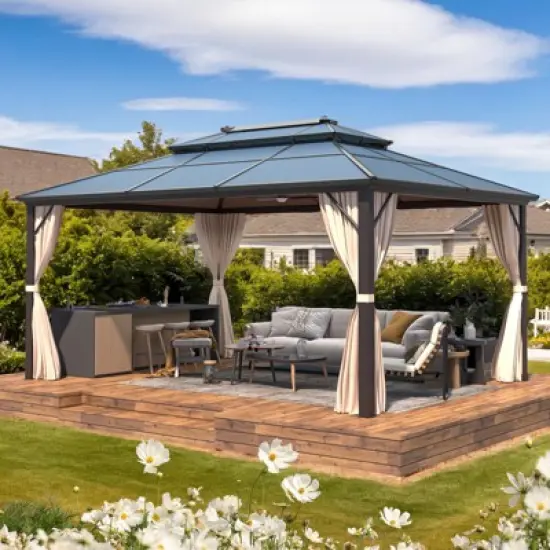 EROMMY 12 FT X 16 FT Aluminum Patio Gazebo image {1}