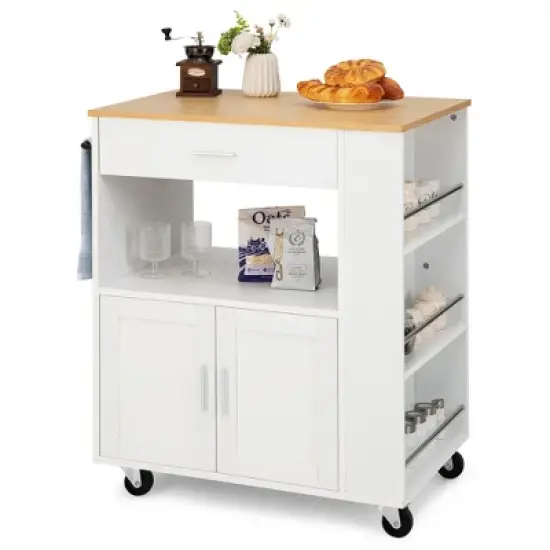 Costway Kitchen Island Cart Rolling Storage Cabinet w/ Drawer & Spice Rack Shelf image {11}