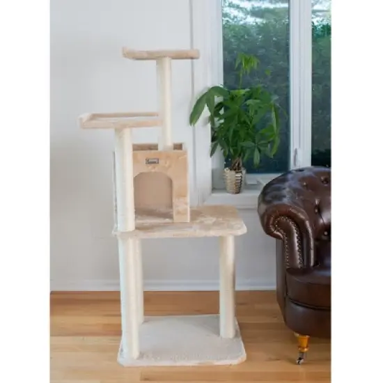 GleePet GP78571 57-Inch Real Wood Cat Tree With Two-Door House Condo image {3}
