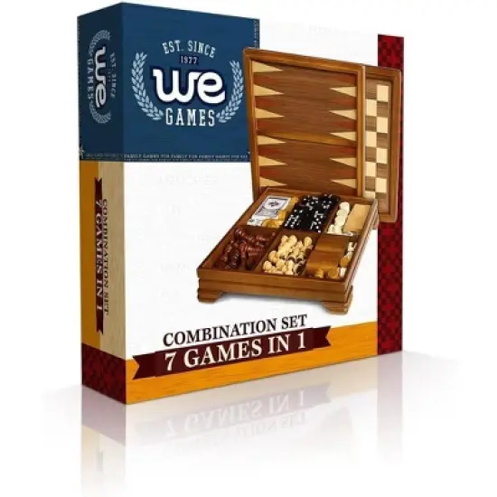 WE Games Walnut 7-Games-in-1 Combination Game Set - Includes Chess, Checkers, Backgammon, Dominoes, Cribbage, Poker, Dice and Cards image {5}