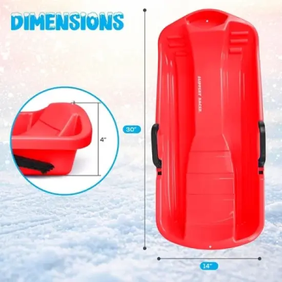 Slippery Racer Downhill Thunder Flexible Kids Toddler Plastic Toboggan Snow Sled with Built in Brake System, Pull Rope, & Handle Grips. Red image {4}