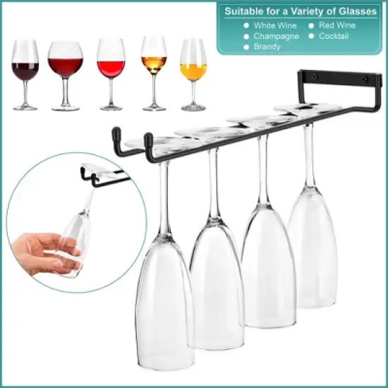 Sorbus 2 Pack 12 Inch Wall Mounted Wine Glass Racks for Under Cabinet - for Home Bar Holds Up to 4 Glasses Each image {3}