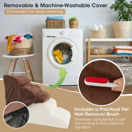 4 Tiers Foam Dog Ramps/Steps Non-Slip Dog Steps for Beds Or Couches with Brush Coffee/Gry image {5}