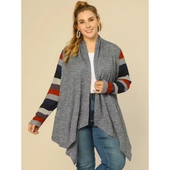 Agnes Orinda Women's Plus Size Outerwear Asymmetric Colorblock Open Front Knit Cardigan image {3}