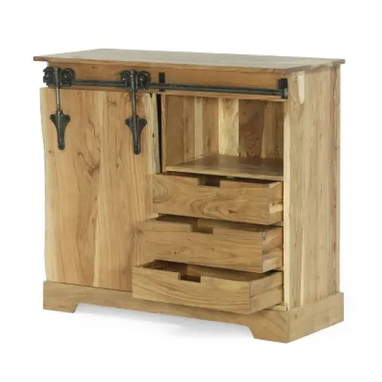 Laymon Modern Industrial Handcrafted Acacia Wood Live Edge Sideboard with Sliding Door Natural/Black - Christopher Knight Home image {2}