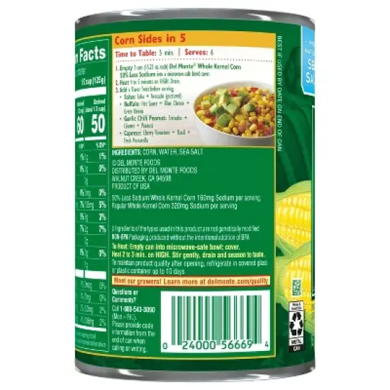 Del Monte Low Sodium Golden Sweet Whole Kernel Corn - 15.25oz image {2}
