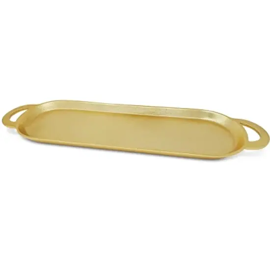 Classic Touch Gold Oblong Serving Tray with Flat Handles image {3}