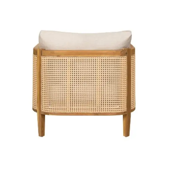 Christopher Knight Home Maciej Patio Rustic Acacia Wood Upholstered Club Chair with Rattan-Wrapped Frame, Teak/Beige image {4}