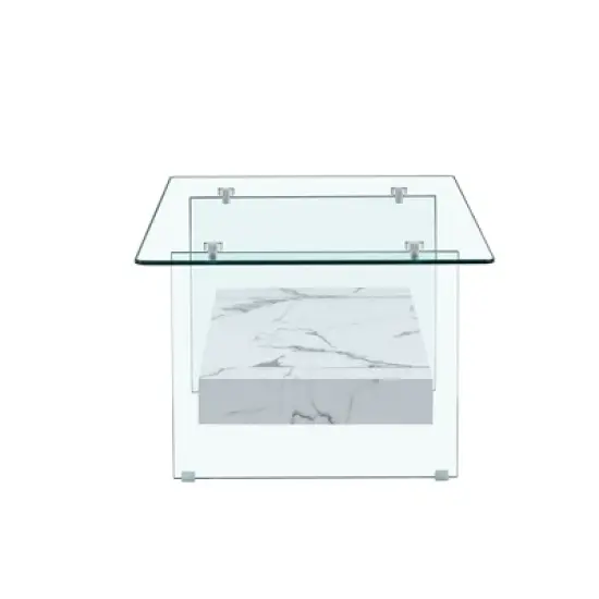 INFURNIC Patio End Tables Modern Rectangular Dining Table, Glass Table Top, Suitable for Small Space, Apartment, Studio,  White, 43.3"*23.6"*16.7" image {4}
