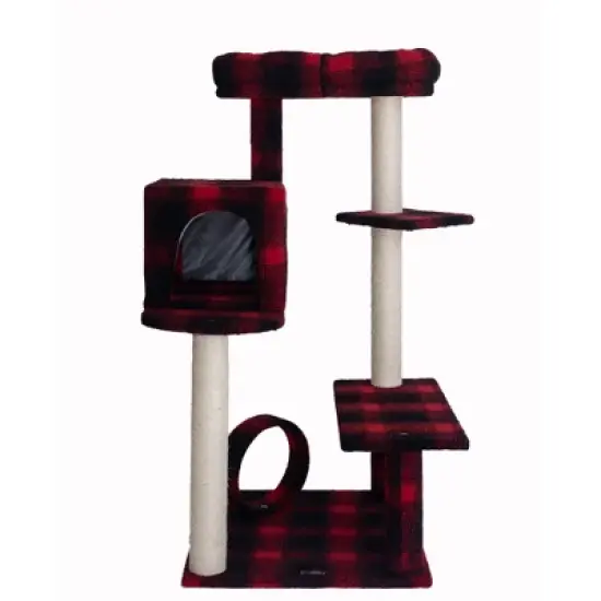 Armarkat B5008 50-Inch Classic Real Wood Cat Tree With Veranda, Bench, Mini perch, and Spacious Lounger In Scotch Plaid image {8}