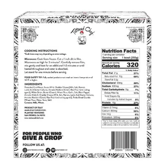 Tattooed Chef Frozen Cauliflower Mac & Cheese Bowl - 9oz image {1}