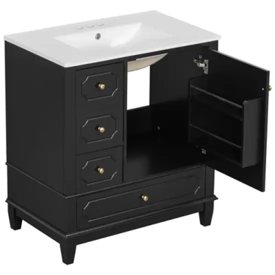 Whisen 30" Bathroom Vanity with Sink, Soft-Close Door & 3 Drawers image {7}